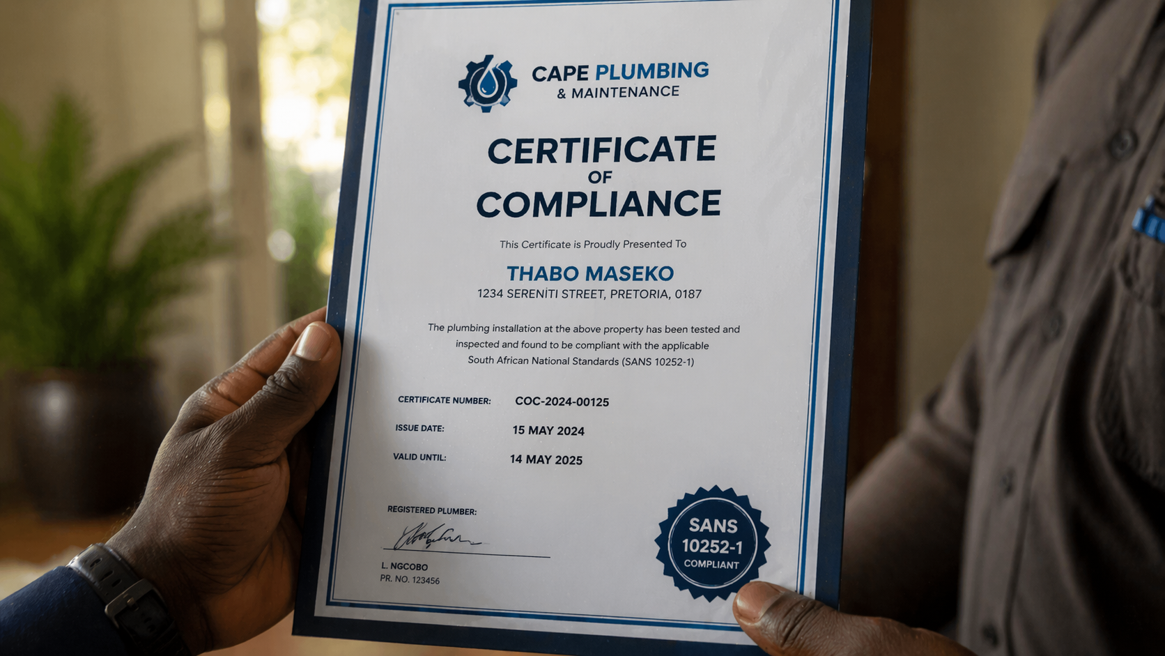 Plumbing COC certificate of compliance South Africa